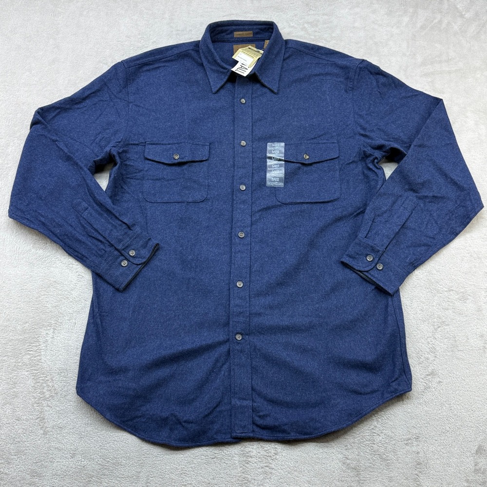 St. John's Bay Chamois Flannel Mens LT Navy Sport Heather Long Sleeve Button Up